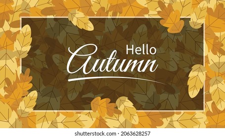 Autumn background with golden maple and oak leaves. Vector paper illustration. Vector set of greeting cards with autumn elements and lettering. Happy September, hello autumn, fall in love