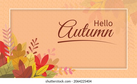 Autumn background with golden maple and oak leaves. Vector paper illustration. Vector set of greeting cards with autumn elements and lettering. Happy September, hello autumn, fall in love.