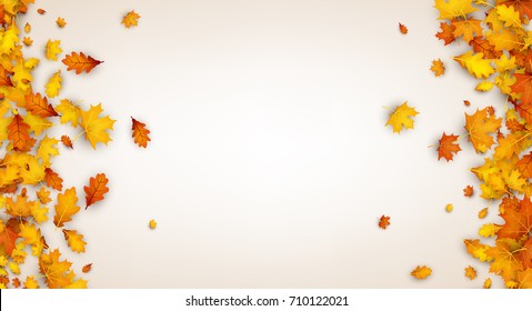 Autumn background with golden maple and oak leaves. Vector paper illustration.