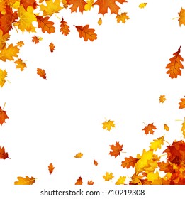 Autumn background with golden maple and oak leaves. Vector paper illustration.