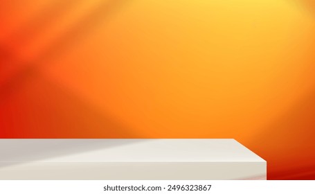 Autumn Background Gradient Orange,Yellow Wall Studio Room with Light,Shadow on Table,Backdrop for Spring,Summer product presentation,Empty 3D Display Room with Stand for Web Banner in Fall season