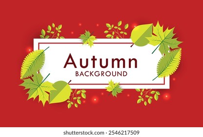 Autumn background with green autumn leaves, with space for text. Frame with autumn leaves