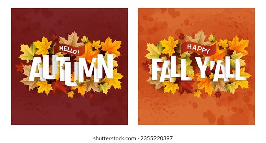 Autumn Background greeting, set of abstract backgrounds with maple leaf, autumn sale, banner, posters, cover design templates, social media wallpaper stories, happy fall yall 2023