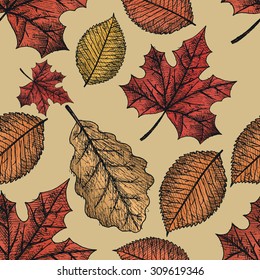 Autumn background. Hand drawn. Isolated objects. Seamless pattern.