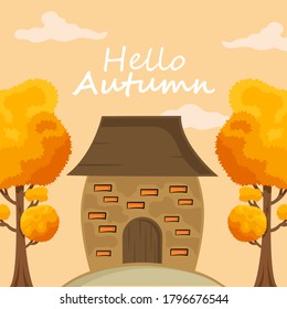 Autumn Background with Hand Drawn Autumn Text and Leaves around it. For Holiday sale Promo, Invitation card and Greeting card