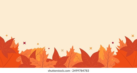 Autumn background with hand-drawn fall season leaves. Vector template with blank space.