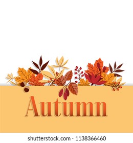 Autumn background with Happy Autumn text on autumn leaves frame.