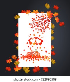 Autumn background with heart shape maple leaves card