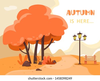 Autumn background Autumn is here ... Vector illustration. Handwriting text, lettering.