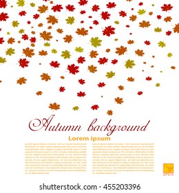 Autumn background. Illustration of falling red, yellow and green maple leaves. 
