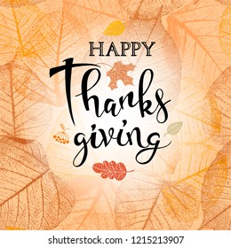 Autumn background with inscription for Thanksgiving Day on a seamless floral pattern, a vectorial format