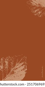 Autumn background for Instagram stories templates in brown tones. Social media frame with traced fall leaves. Vector flat illustration