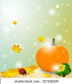 Autumn background with ladybug