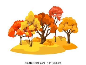 Autumn background with landscape and stylized trees. Natural illustration.