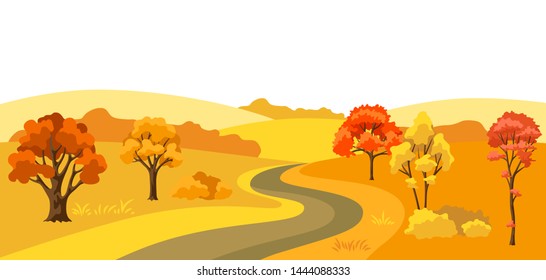Autumn background with landscape and stylized trees. Natural illustration.
