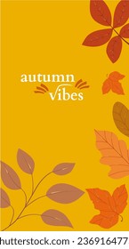 Autumn background layout decorated with leaves of autumn for social media stories, flyer, invitation, promotion, advertising, thanksgiving day, greeting card with copy space for text.