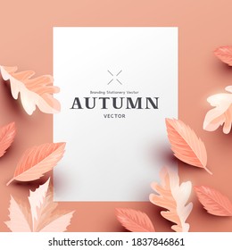 Autumn background layout template with paper leaves and room for text. Vector leaf fashion illustration.