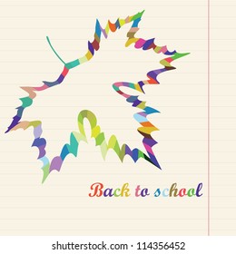 Autumn background with leaf. Abstract leaf on lined paper. Back to school. Vector illustration