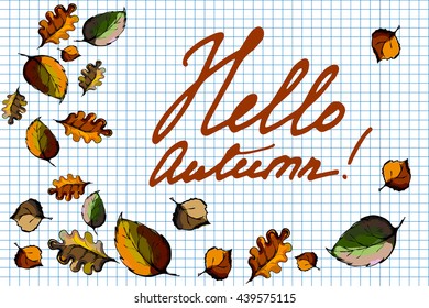 Autumn background. The leaf fall. Lettering with a pattern of leaves.