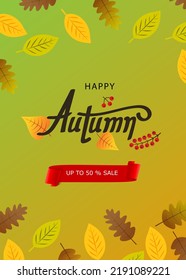 Autumn background with leaf for shopping sale Banner for promotion discount season. Vector illustration template. Thanksgiving backdrop