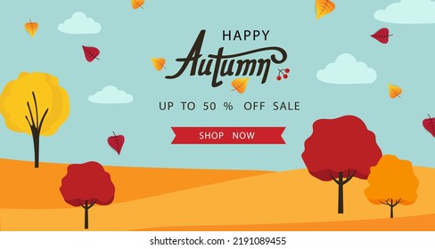 Autumn background with leaf for shopping sale Banner for promotion discount season. Vector illustration template. Thanksgiving backdrop