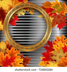The autumn background with leafs, lines and ring