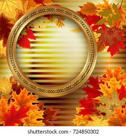 The autumn background with leafs, lines and ring