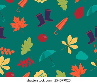 Autumn background. Leaves and accessories. Vector seamless pattern