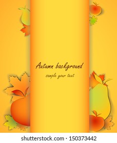 Autumn background with leaves, apples and pears from the paper