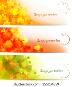 Autumn background, leaves, apples, pears