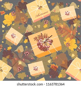 Autumn background with leaves and ash
