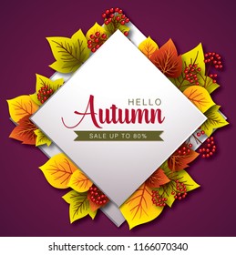 Autumn Background with Leaves with berry