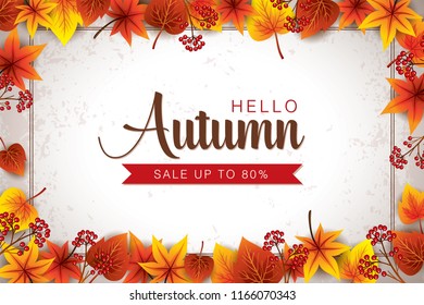 Autumn Background with Leaves Border