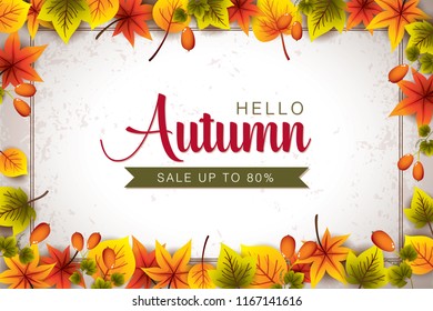 Autumn Background with Leaves Border