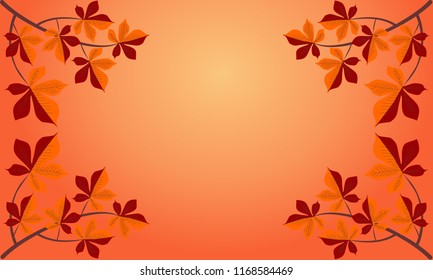 Autumn background with leaves and branch chestnuts.