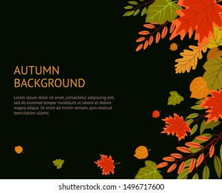 Autumn background with leaves. Can be used for poster, banner, flyer, invitation, website or greeting card. Vector illustration
