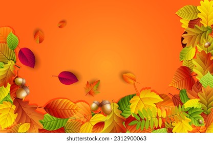 Autumn background with leaves. Can be used for poster, banner, flyer, invitation, website or greeting card. Vector illustration.