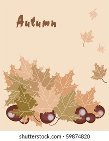 autumn background with leaves and chestnuts
