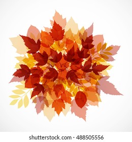 Autumn background from leaves of different colors with the inscription