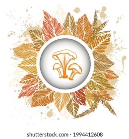 Autumn background with leaves and ears. Frame Hello Autumn . Vector illustration