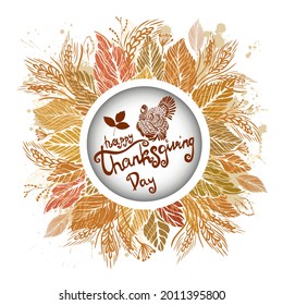 Autumn background with leaves and ears. Thanksgiving frame. Vector illustration