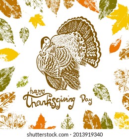 Autumn background with leaves and ears. Thanksgiving frame. turkey Vector illustration