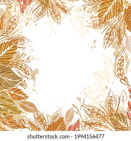 Autumn background with leaves and ears. Vector illustration
