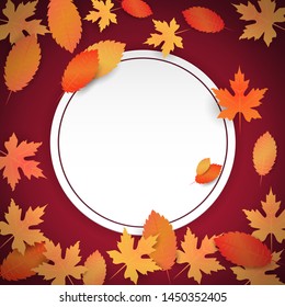 Autumn background with leaves and empty space for your text. Wallpaper, blank, card, flyers, invitation, poster, brochure, banners, discount, shop, special offer. Ad concept. Vector illustration