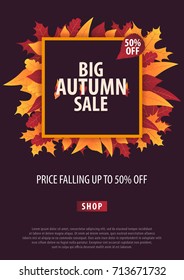 Autumn Background with leaves. Autumn fall sale banner. Vector illustration.