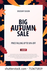 Autumn Background with leaves. Autumn fall sale banner. Vector illustration.