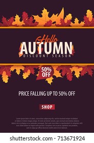 Autumn Background with leaves. Autumn fall sale banner. Vector illustration.