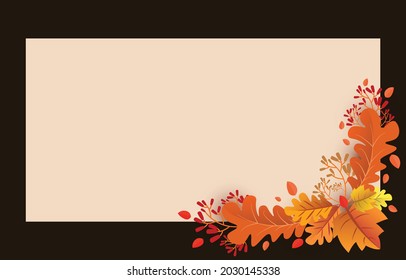 Autumn background with leaves golden yellow with square frames, and free space ,fall concept,For wallpaper, postcards, greeting cards, website pages, banners, online sales. Vector illustration