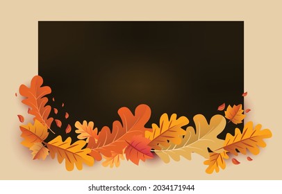 Autumn background with leaves golden yellow with square frames, and free space ,fall concept,For wallpaper, postcards, greeting cards, website pages, banners, online sales. Vector illustration