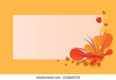 Autumn background with leaves golden yellow with square frames, and free space ,fall concept,For wallpaper, postcards, greeting cards, website pages, banners, online sales. Vector illustration